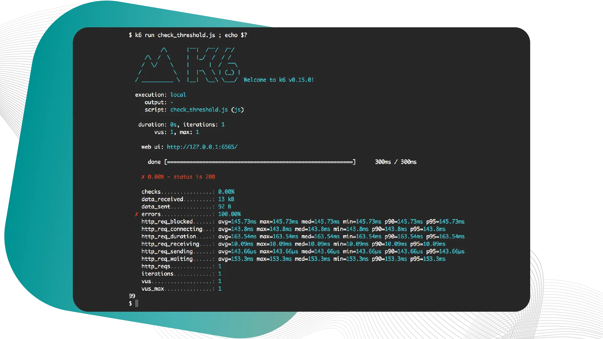 Performance Testing with k6 10 8_In the options section, we declared a threshold.png