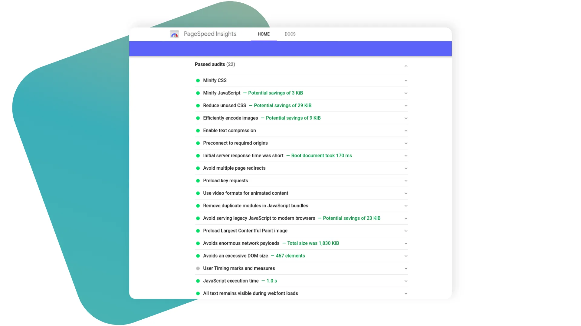 Google PageSpeed Insights and Core Web Vitals: Is it important for SEO? 7 5 Passed Audits png
