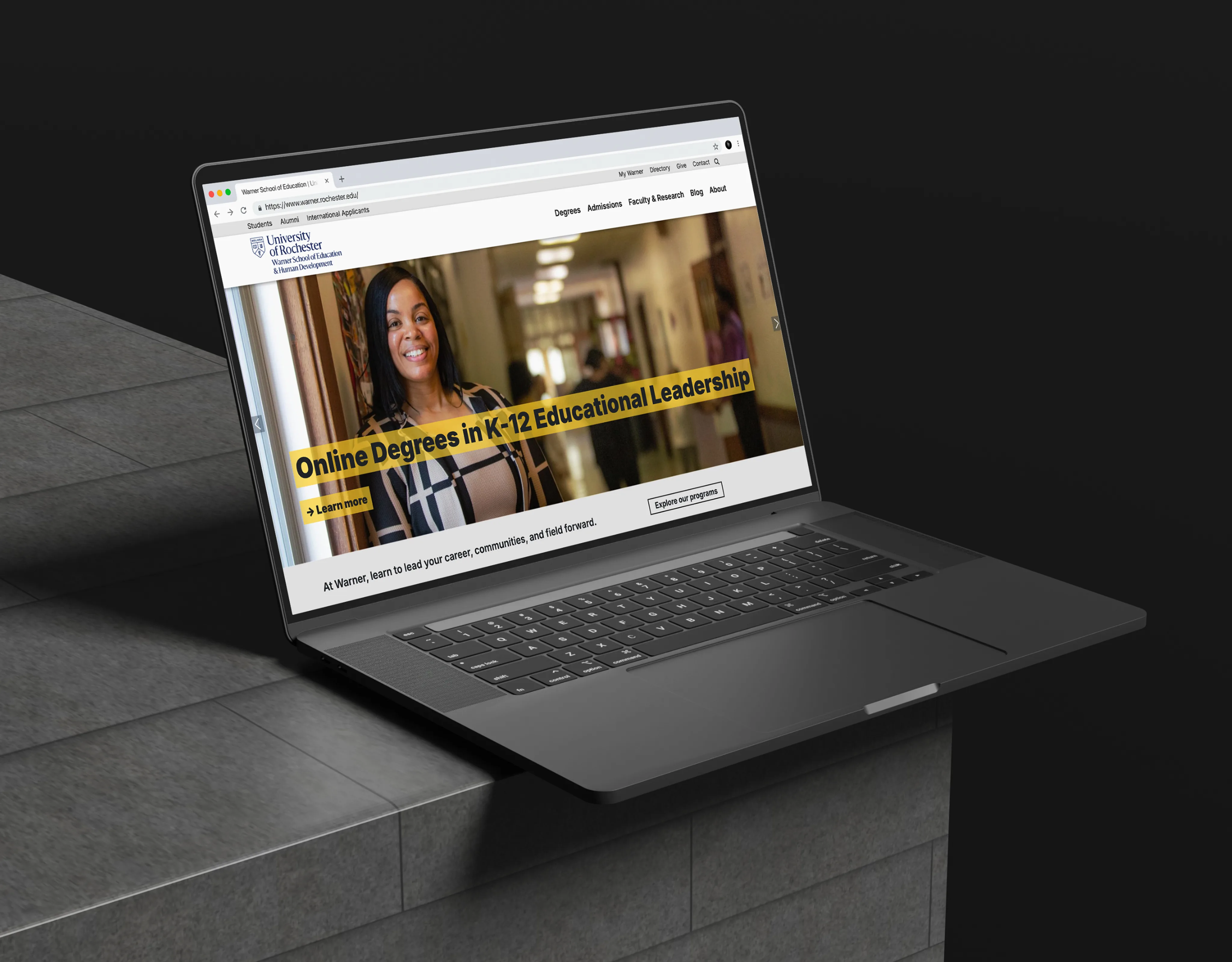 Warner School of Education website on laptop, Drupal migration and redesign by Five Jars